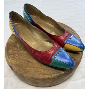 Vintage Thomas Cort Shoes Womens Size 10 AA Multicolor Leather Studded Flats 80s